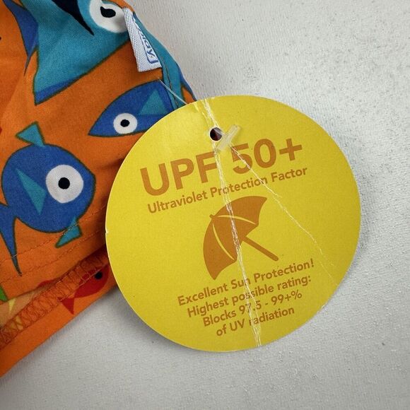 NWT iPlay Boys Swim Trunks Orange Fish Built In Diaper Size S 6M UPF 50+ - Picture 4 of 7